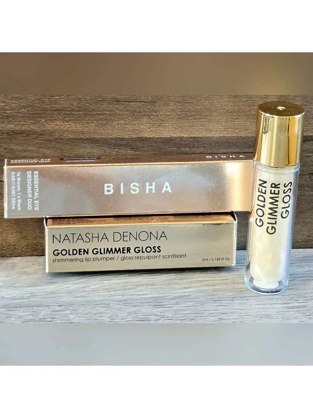 Natasha Denona Golden Glimmer Gloss & BISHA Essential Eyeliner BLACK NEW